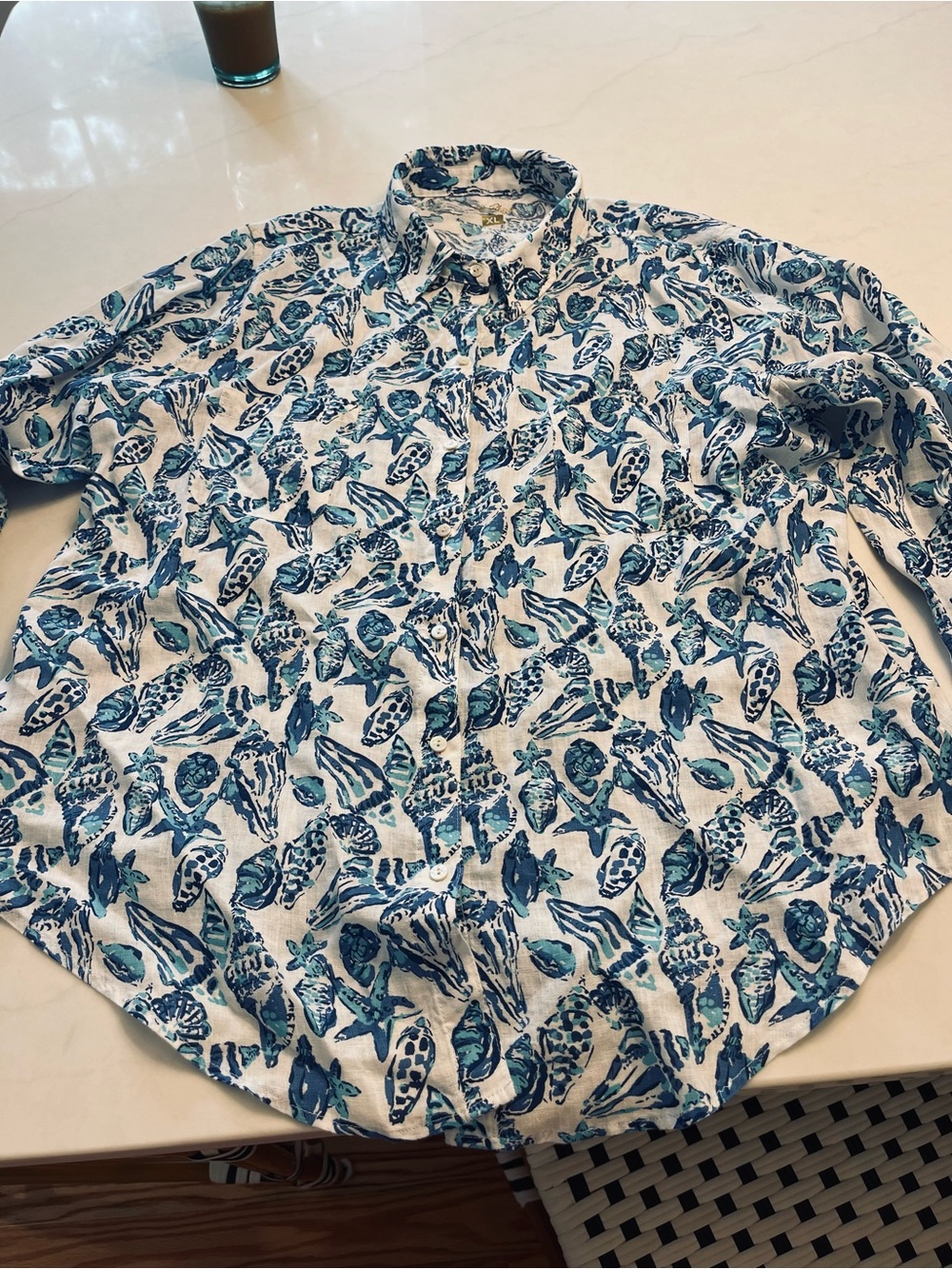 Lilly Pulitzer Blue & White Tropical Print Button-Up Shirt